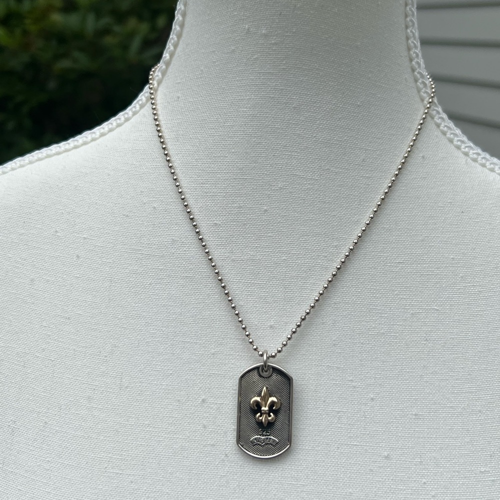 King Baby Studio Two Tone Fleur De Lis Dog Tag and Ball Chain